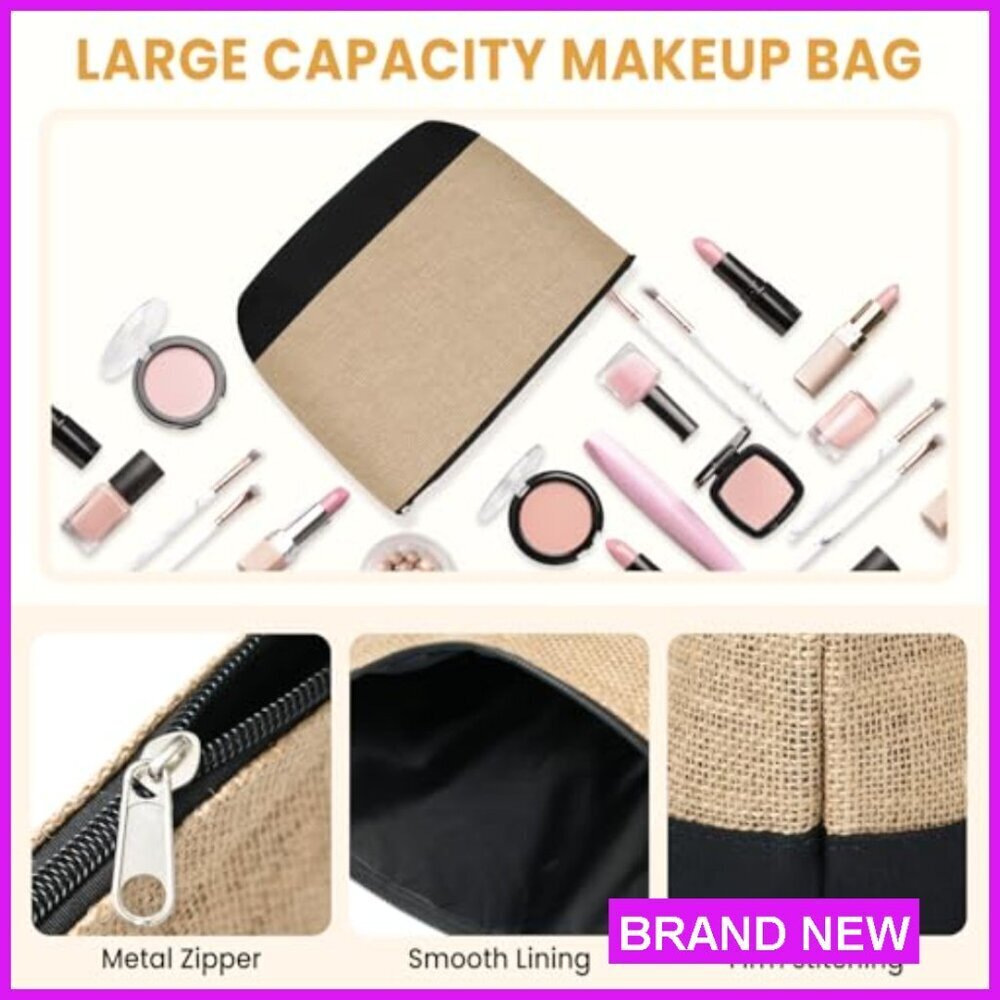 Personalized Monogrammed Tote Bag with Makeup Bag Heavy-Duty Canvas Elegant Gift - Picture 4 of 7